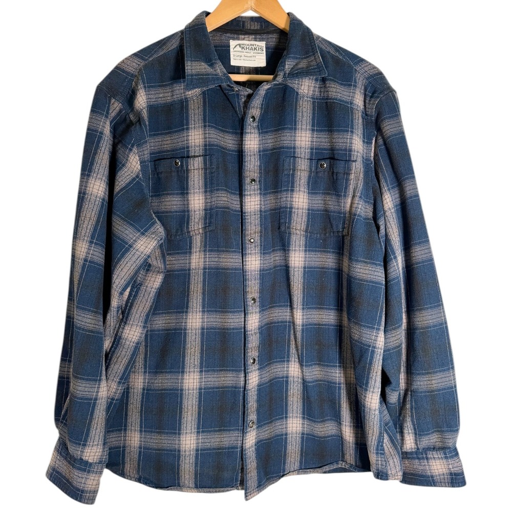 Mountain Khakis Men's Long Sleeve Saloon Pearl Snap Flannel Shirt Navy Blue XL